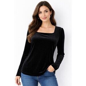 Pyramid Collection Black Velvet Top Long Sleeve Stretch XL USA Made Classic